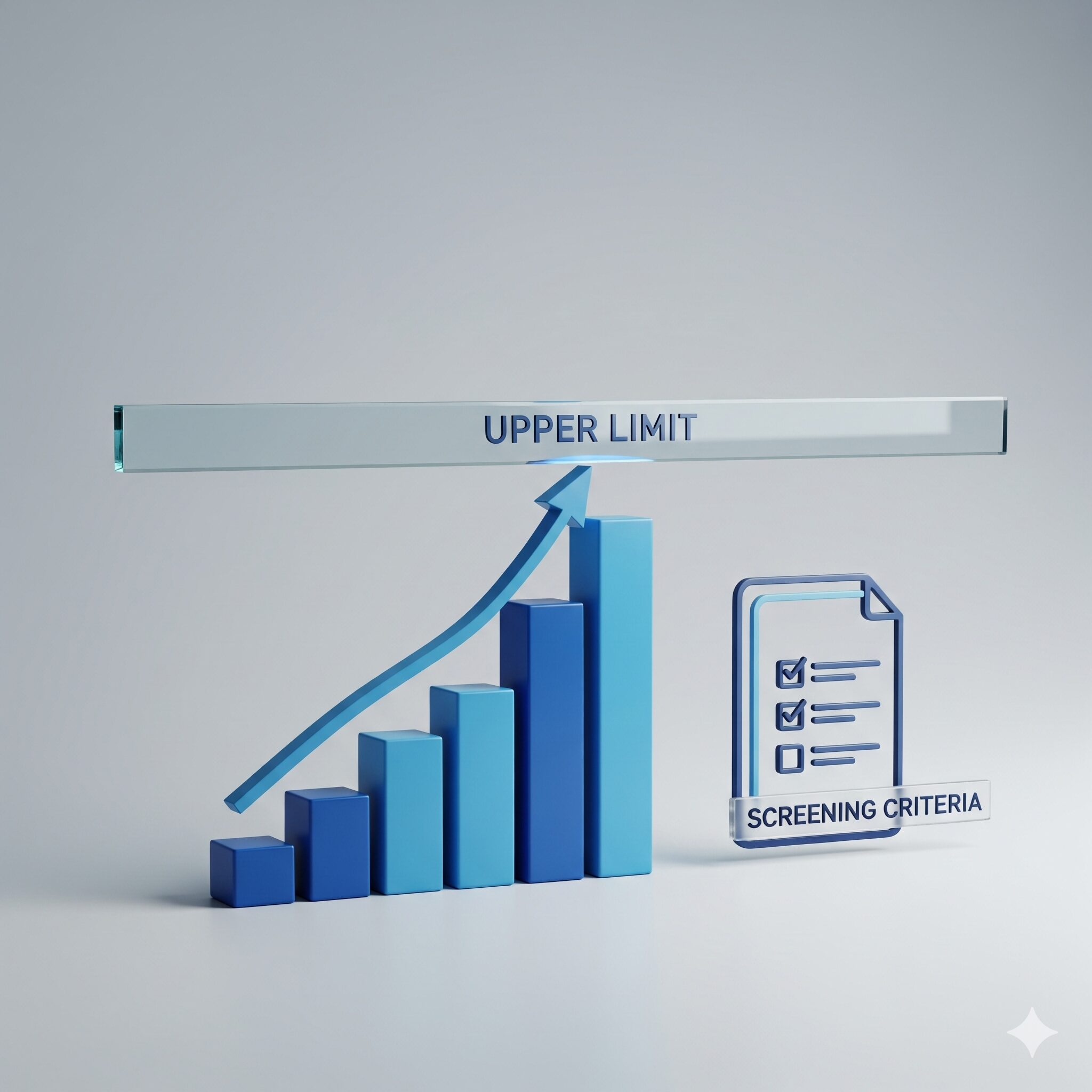 ビジネスローンの上限額を示すグラフと審査基準を象徴する書類のアイコン。資金調達の限度額が決まる要因を表現。