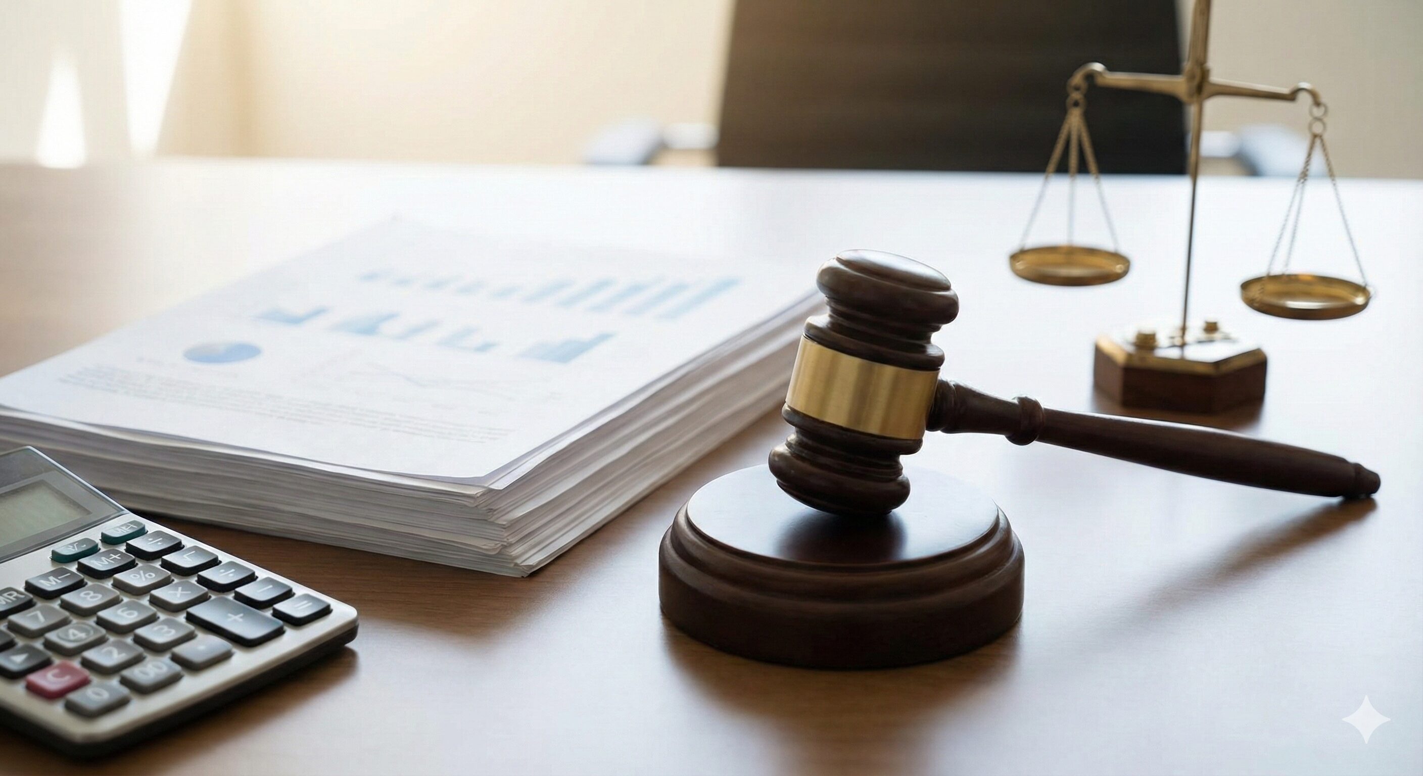 公正さを象徴する天秤が見える法律事務所のような風景