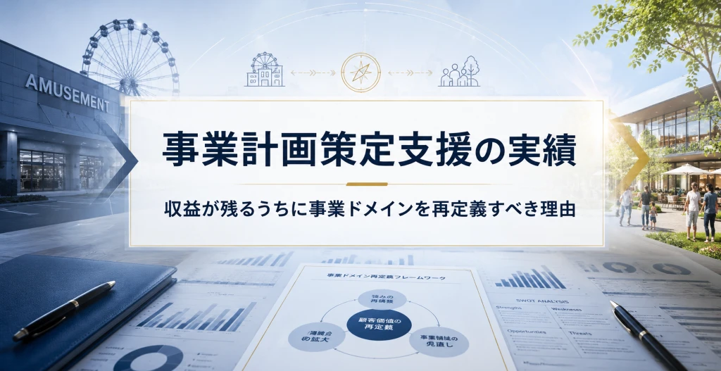事業計画策定支援の実績として、収益が残るうちに既存事業の事業ドメインを再定義する判断を表したアイキャッチ画像