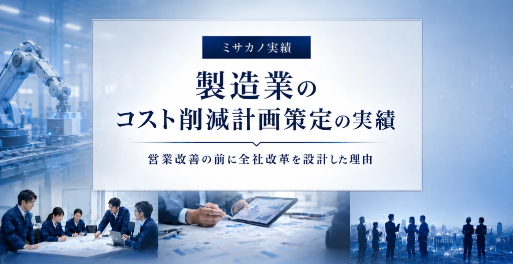 製造業のコスト削減計画策定において、営業改善の前に全社改革を設計する考え方を表現したアイキャッチ画像